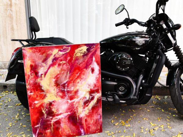 Red volcano painting